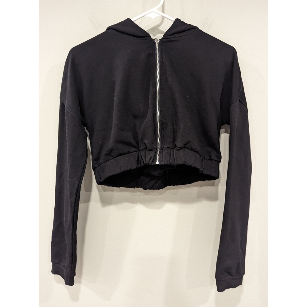 Meshki Black Zip Up Cotton Blend Cropped Hoodie Size Medium